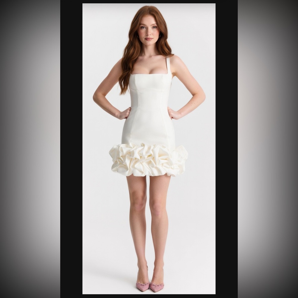 HOUSE OF CB 'Lilou' White Ruffle Hem Dress /Size Small US4-6 $255